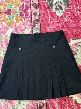 LOFT Black Pleated Mini Skirt with Decorative Buttons